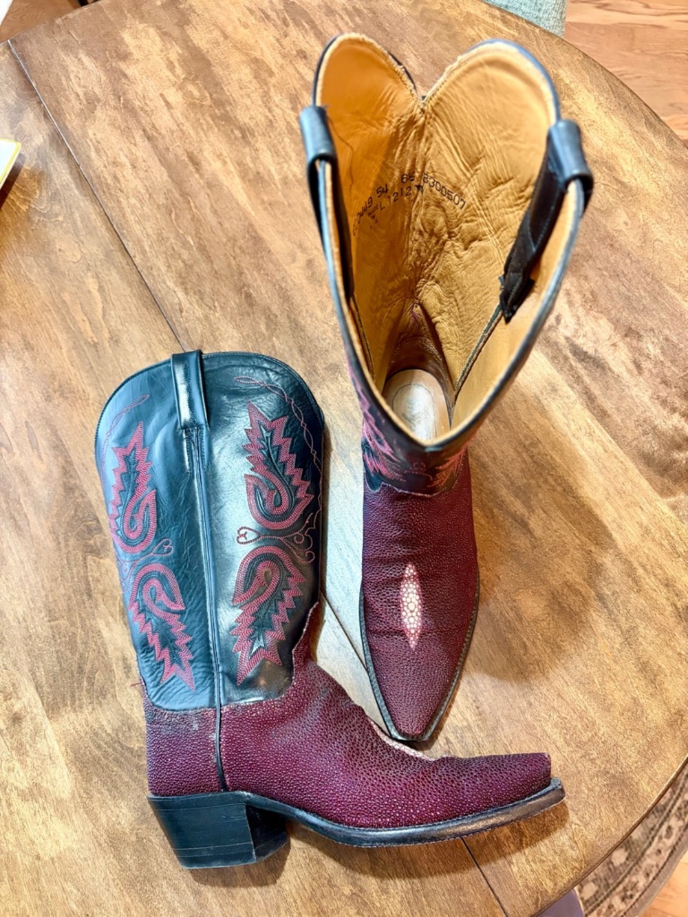 Lucchese Burgundy and Black Handmade Stingray Western Boots